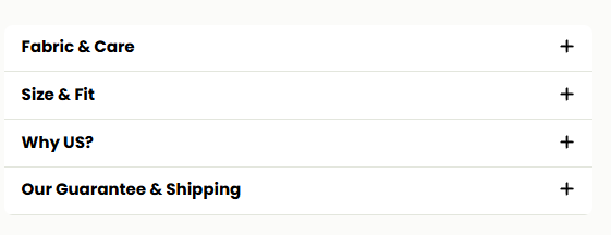 Fabric and care, size and fit, guarantee and shipping at a glance
