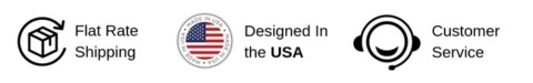 Flat rate shipping, designed in the USA, customer service
